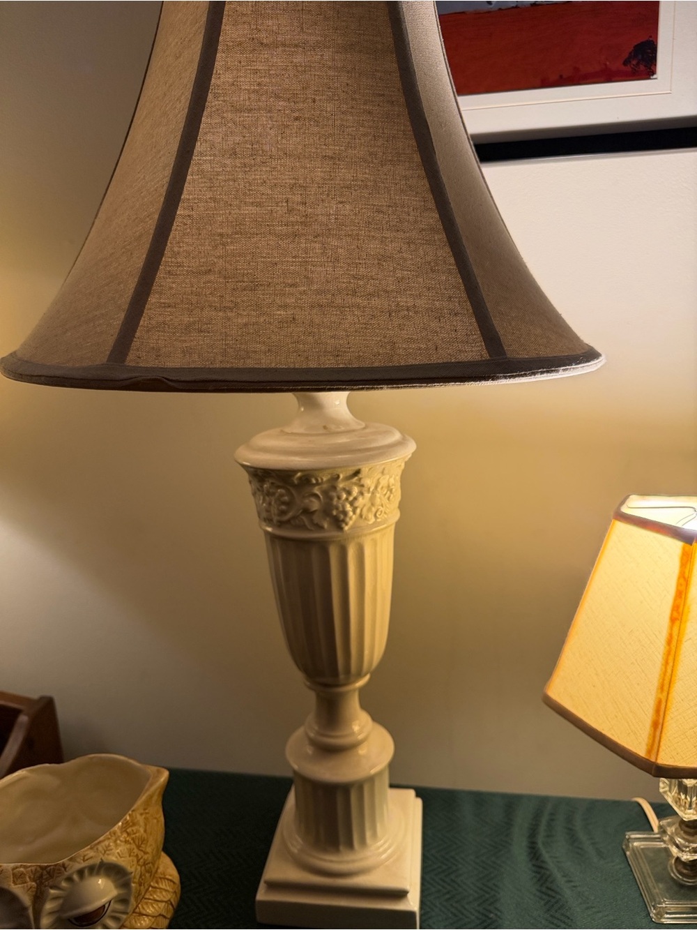 Neutral Cream Ceramic urn style Table Lamp with Beige Shade